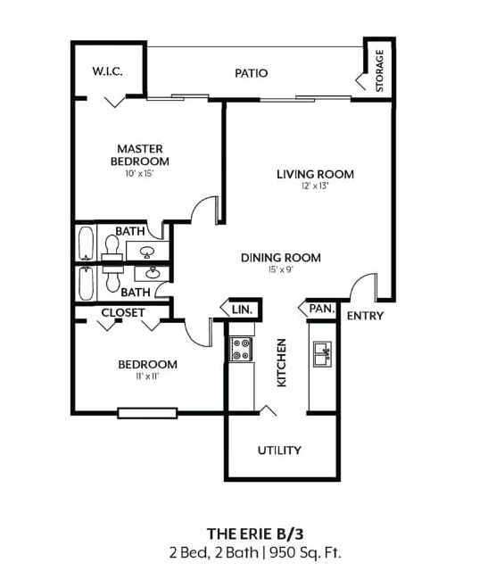 Erie - 2 Bedroom 2 Bath floor plan